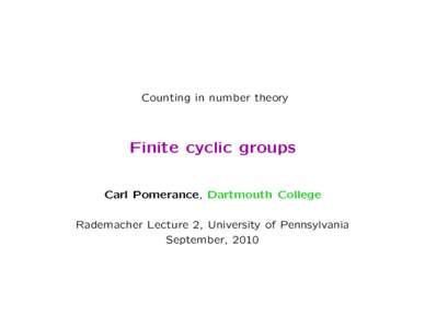 Counting in number theory  Finite cyclic groups