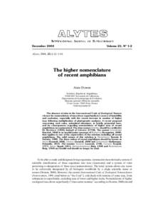 Volume 22, No 1-2  December 2004 Alytes, 2004, ): The higher nomenclature