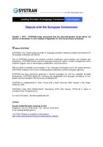  www.systransoft.com  Leading Provider of Language Translation Technologies Dispute with the European Commission