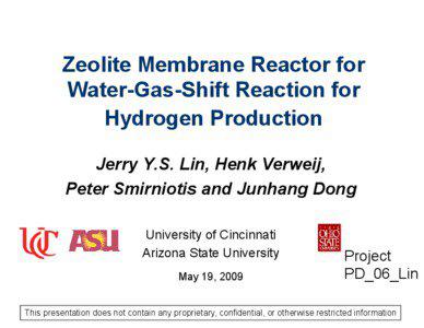 Zeolite Membrane Reactor for Water-Gas-Shift Reaction for Hydrogen Production