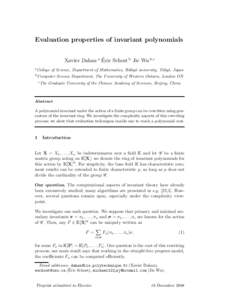 Evaluation properties of invariant polynomials ´ Xavier Dahan a Eric Schost b Jie Wu b,c a College