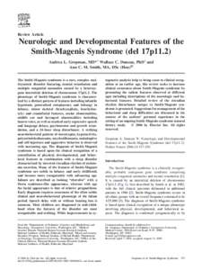 Review Article  Neurologic and Developmental Features of the