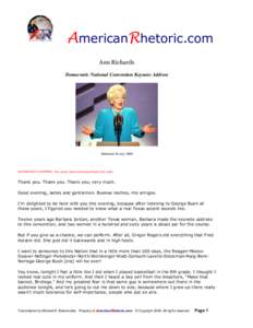 AmericanRhetoric.com  Ann Richards  Democratic National Convention Keynote Address  Delivered 19 July 1988 