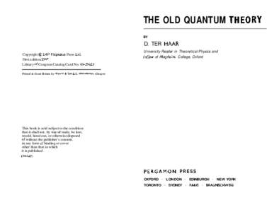 THE OLD QUANTUM THE0 BY