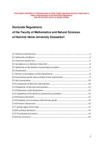 This English translation is intended solely to allow English-speaking doctoral researchers a better understanding of the Doctorate Regulations. Only the German version is legally binding. Doctorate Regulations of the Fac