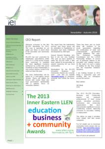 Inner Eastern Local Learning and Employment Network Newsletter - Autumn 2014 INSIDE THIS ISSUE: Colour of Youth Conference  2