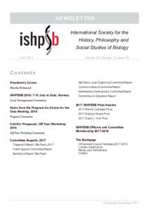 NEWSLETTER International Society for the History, Philosophy and Social Studies of Biology Fall 2017