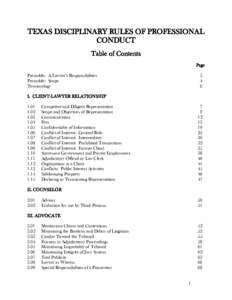 TEXAS DISCIPLINARY RULES OF PROFESSIONAL CONDUCT Table of Contents Page Preamble: A Lawyer’s Responsibilities Preamble: Scope