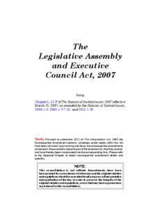 LEGISLATIVE ASSEMBLY AND EXECUTIVE COUNCIL, 2007