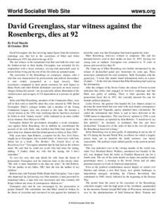 World Socialist Web Site  wsws.org David Greenglass, star witness against the Rosenbergs, dies at 92