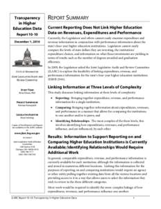 Transparency in Higher Education Data Report[removed]December 1, 2010