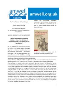 The Amwell Society will be holding its Annual General Meeting on Tuesday 13th May 2014 at the Clerkenwell Parochial Primary School, Amwell Street.