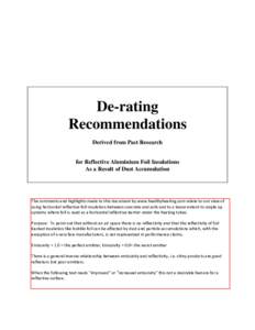 De-rating Recommendations Derived from Past Research for Reflective Aluminium Foil Insulations As a Result of Dust Accumulation