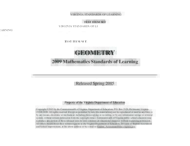 VIRGINIA STANDARDS OF LEARNING TEST ITEM SET GEOMETRY 2009 Mathematics Standards of Learning