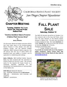 OctoberCHAPTER MEETING Tuesday, October 15; 7 p.m. Room 104, Casa del Prado Balboa Park