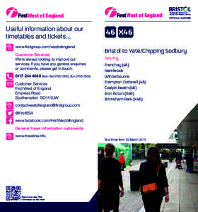West of England  West of England Useful information about our timetables and tickets...