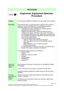 PROCEDURE  Ergonomic Equipment Selection Procedure Purpose