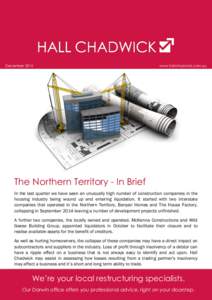 Decemberwww.hallchadwick.com.au The Northern Territory - In Brief In the last quarter we have seen an unusually high number of construction companies in the