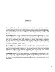 Music Standard 1. Students will compose original music and perform music written by others. They will understand and use the basic elements of music in their performances and compositions. Students will engage in individ