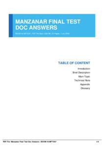 MANZANAR FINAL TEST DOC ANSWERS BOOM-10-MFTDA7 | PDF File Size 1,033 KB | 31 Pages | 1 Jul, 2016 TABLE OF CONTENT Introduction