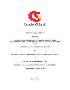 PLAN OF ARRANGEMENT Involving CANADIAN OIL SANDS TRUST, CANADIAN OIL SANDS LIMITED,