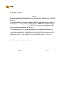 AUTHORIZATION I, authorize  to act as my Support Person, as described in the Accessibility for Ontarians with Disabilities