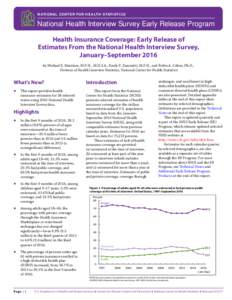 Health Insurance Coverage: Early Release of Estimates From the National Health Interview Survey, January-September 2016