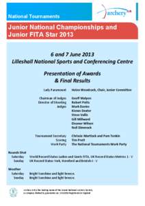 National Tournaments  Junior National Championships and Junior FITA Star[removed]and 7 June 2013 Lilleshall National Sports and Conferencing Centre