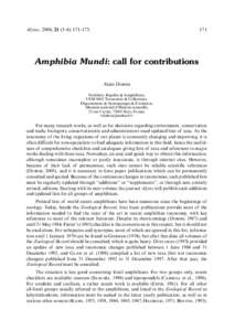 Alytes, 2004, ): Amphibia Mundi: call for contributions Alain D