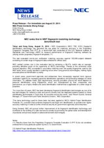 Press Release – For immediate use August 21, 2014 NEC Press Contacts (Hong Kong): Emily Cheung NEC Hong Kong Limited  +