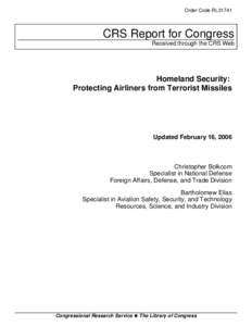 Homeland Security: Protecting Airliners from Terrorist Missiles