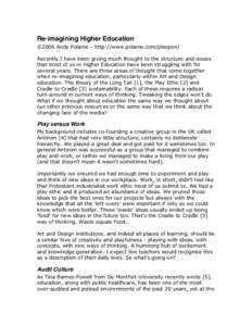 Re-imagining Higher Education ©2006 Andy Polaine – http://www.polaine.com/playpen/ Recently I have been giving much thought to the structure and issues that most of us in Higher Education have been struggling with for