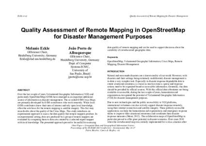 Eckle et al.  Quality Assessment of Remote Mapping for Disaster Management Quality Assessment of Remote Mapping in OpenStreetMap for Disaster Management Purposes