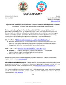 FOR IMMEDIATE RELEASE Sept. 18, 2014 MEDIA ADVISORY  Contact