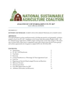 ANALYSIS OF CSP ENROLLMENT IN FY 2017 NSAC SPECIAL REPORTS DECEMBER 2017 KEYWORDS AND PROGRAMS: CONSERVATION STEWARDSHIP PROGRAM; CSP; CONSERVATION