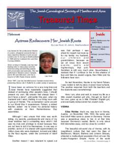 The Jewish Genealogical Society of Hamilton and Area  Treasured Times Vol. 7 Issue 2  www.jgsh.org