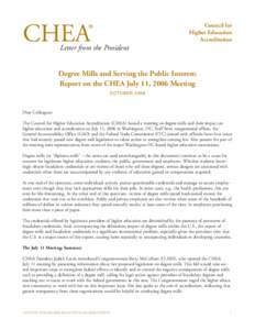 CHEA Letter from the President  - Degree Mills and Serving the Public Interest (October 2006)