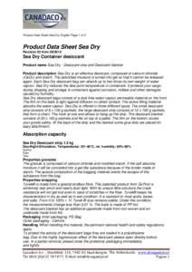 Product Data Sheet Sea Dry English Page 1 of 2  Product Data Sheet Sea Dry Revision 05 fromSea Dry Container desiccant