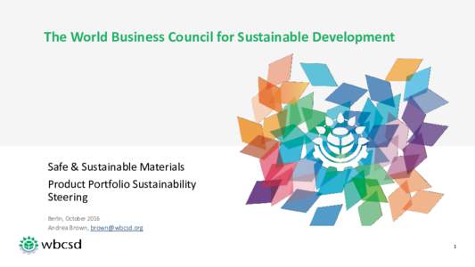 The World Business Council for Sustainable Development  Safe & Sustainable Materials Product Portfolio Sustainability Steering Berlin, October 2016