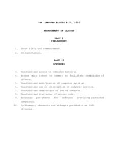 THE COMPUTER MISUSE BILL, 2003  ARRANGEMENT OF CLAUSES PART I PRELIMINARY