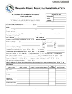 Print Form  Reset Form Marquette County Employment Application Form For Office Use Only