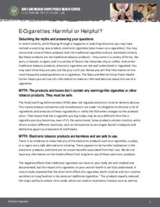 E-Cigarettes: Harmful or Helpful? Debunking the myths and answering your questions In recent months, while flipping through a magazine or watching television you may have noticed a surprising new product, electronic ciga