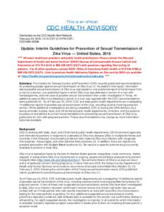 Microsoft Word - Final HAN 388_Update_Interim Guidelines for Prevention of Sexual Transmission of Zika Virus  United States 201