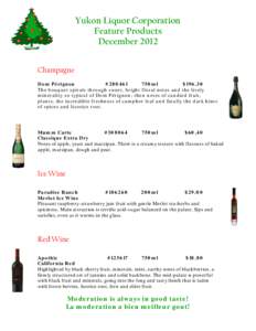Yukon Liquor Corporation Feature Products December 2012 Champagne Dom Pérignon #280461