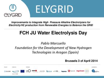 ELYGRID Improvements to Integrate High Pressure Alkaline Electrolyzers for Electricity/H2 production from Renewable Energies to Balance the GRID FCH JU Water Electrolysis Day Pablo Marcuello