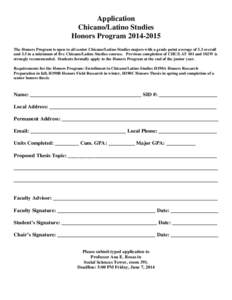 Application for Honors Program