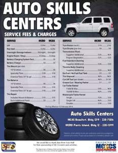 Auto skills Centers Service fees & charges SERVICE	  MCRD	 MCAS