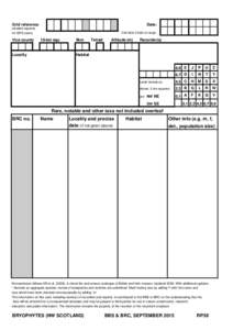 Grid reference  Date: (shaded squares for GPS users)