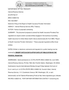 This document is scheduled to be published in the Federal Register onand available online at https://federalregister.gov/d, and on FDsys.gov DEPARTMENT OF THE TREASURY Internal Revenue Service