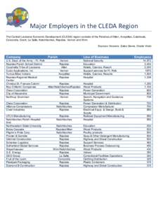 Major&Employers&in&the&CLEDA&Region! The Central Louisiana Economic Development (CLEDA) region consists of the Parishes of Allen, Avoyelles, Catahoula, Concordia, Grant, La Salle, Natchitoches, Rapides, Vernon and Winn. 